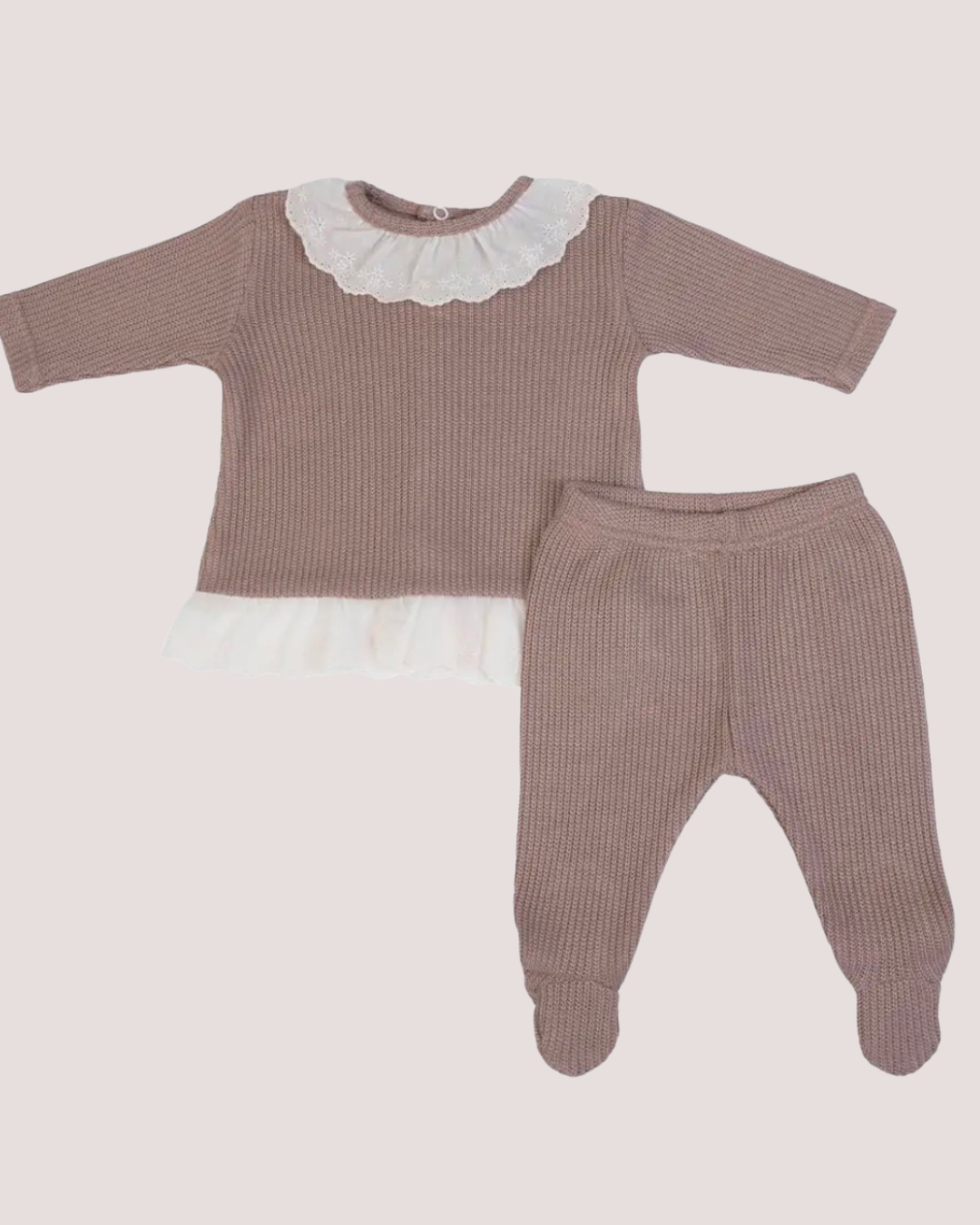 Gebreid baby setje - Mauve