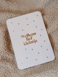 Wenskaart Goudfolie - Welkom lief kleintje wit