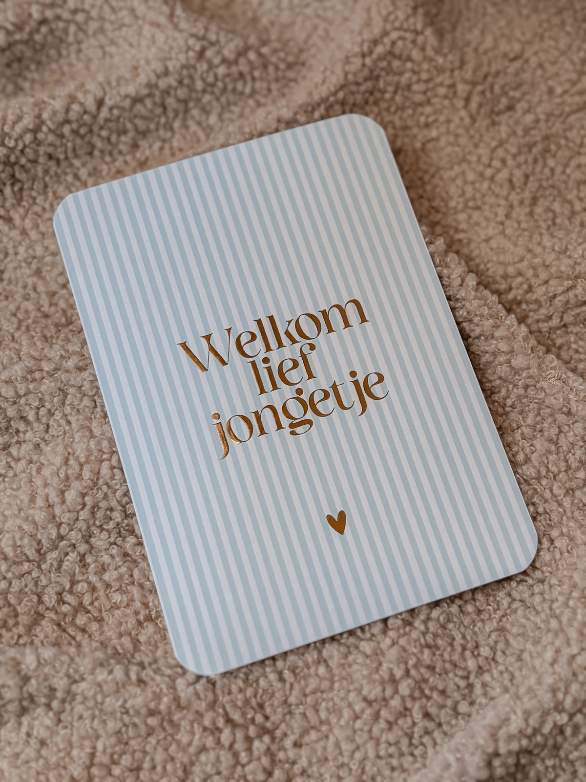 Wenskaart Goudfolie Blauw - Welkom lief jongetje